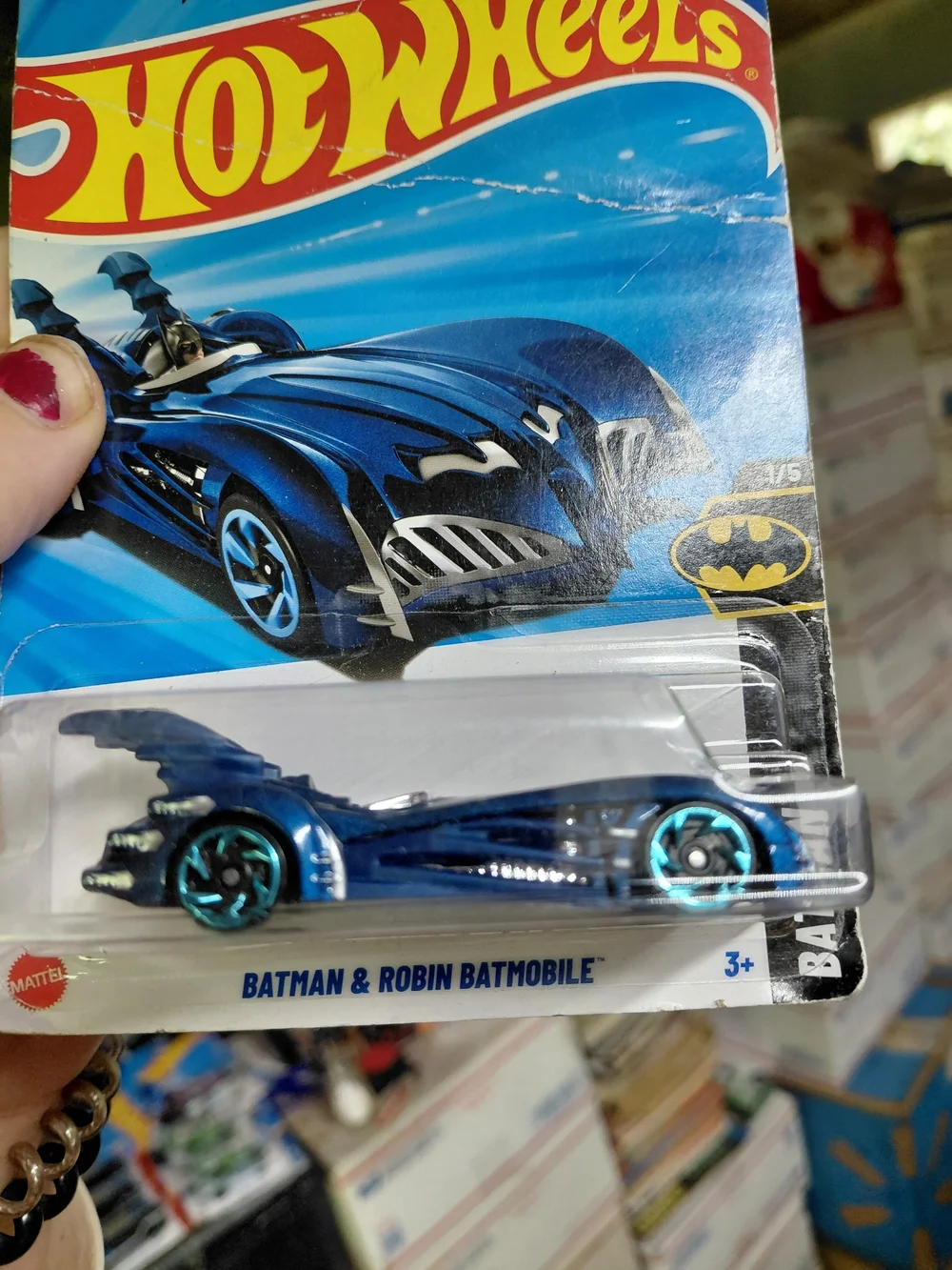 the Hot Wheels 2025 Batman & Robin Batmobile (2/250, Batman 1/5), blue midnight